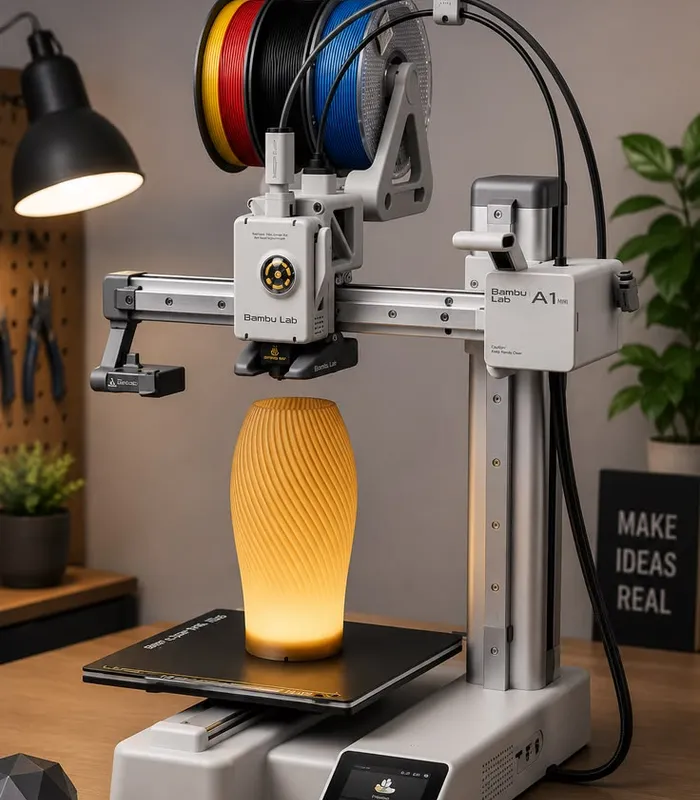 Bambu Lab A1 mini 3D printer producing a custom medical part